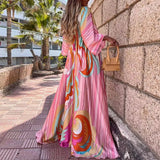 Fongt Spring New Holiday Wind V-Neck Printed Printed Long Dress
