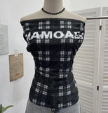 Fongt Lattice One-Word T-Shirt T-Shirt Irregularly Printed Sleeveless Top 8023