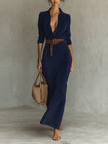 Fongt Autumn And Winter Velvet Long Shirt Collar Temperament Dress With Belt