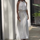 Fongt New Summer 2024 Solid Color Round Collar, Sleeveless Top, High Waist, Wide Leg And Two-Piece Trousers-Outfit