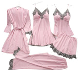 Simulation Silk Pajamas Lingerie Five-Piece Set Slings Sexy Lady Bathrobe Home Clothes