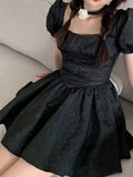 Backless Lolita Gothic Dress Women Bow Puff Sleeve Kawaii Party Mini Dress Female Casual Korean Fashion Sweet Dress