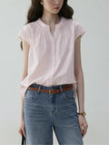 Fongt Round Collar Small Flying Sleeve Commuting Shirt Women 25 Summer French Loose Pressure Fold Design Sense Casual Good-Looking Top