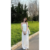 Fongt Slim Slimming Blouse Set Of High-Waisted Loose Tug Trousers Casual Broad Leggings