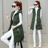 2024 Autumn And Winter New Korean Version Loose Long Cotton Vest Female Thick Warm Hooded Padded Clothes Vest Coat-Outfit