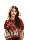 Fongt Retro-Red Age-Red Red Sweater In Autumn And Winter 2025 Women Loose Outer Wear Cover-Up Knitted Shirts