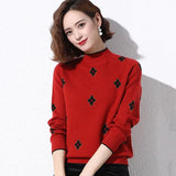 Sweater Women's Mock Neck Vintage Loose Knitted Tops Elegant Crochet Jumper Trend Long Sleeve Pullover Korean