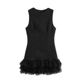 Fongt And Winter New Sleeve Mesh Splicing Sleeveless Mini Dress 4661289