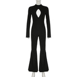 Fongt Women's Wear Sexy Slim Hollow Long Sleeve Jumpsuit Mop Ground Horn