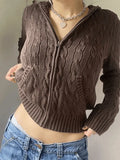 Hooded Cable Knit Cardigan-Outfit