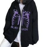 Fongt Skeleton Zipper Hoodie 90S Vintage Pattern Print Zipper Top Tap Sweatshirt