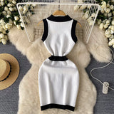 Fongt Luxury High Sense Sleeveless Knitted Dress Female Polo Collar Single Buckle Design Niche Sister Temperament Dress
