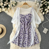 Fongt Small Pure And Fresh Broken Flower Condole Belt Skirt Chiffon Small Shawl Female Summer Two Set Suit-Outfit