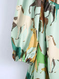 Fongt Women's Horse Print Long-Sleeved Dress Dress 2742