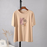 Aesthetic Graphic Cotton T Shirts Women Summer Simple Line Print Loose Tees Vintage Short Sleeve Casual Female