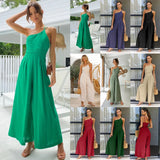 Fongt / Summer 2023 New Solid Color Loose Wide-Leg Cotton Linen Jumpsuit 22105-Outfit