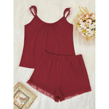 Fongt Home Clothing Sexy Sling Lace Shorts Two Sets Of Pajamas Female Summer-Outfit