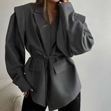 Fongt Jacket Female High Sense 2025 Spring And Autumn Women's Temperament Commuting Waist Tie Cushion Shoulder Suit Jacket