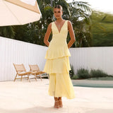 Fongt New Pure-Want Wind Red Pop Summer French Cake Skirt Femininity Sleeveless V-Neck Dress