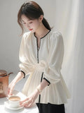 Fongt New Spring Unique Super-Looking Temperament Blouse High-End Feeling Small Fragrant Style White Denswear Shirt Woman