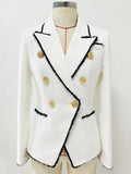 STREET Newest Fashion 2022 Designer Jacket Women's Slim Fitting Lion Buttons Contrast Color Fringed Tweed