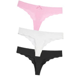 3Pcs Sexy G String & Thongs Women's Set Panties Solid Female Underwear Mid-Rise Silky Ladies Briefs Comfort Seamless