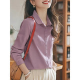Fongt 2025 New White Doll Collar Cotton White Shirt Female Long-Sleeved Student Basic Shirt Top