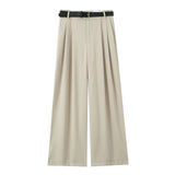 Fongt Women's Clothing 2025 New Fashion Comfortable With Belt High-Rise Double-Folded Trousers