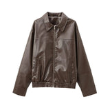 Fongt Women's Explosion New Imitation Leather Bomber Jacket Jacket