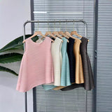 Fongt Folding Top Irregular Sleeveless Vest Chic Design Feeling Thin Folded Fashion T-Shirt Girl