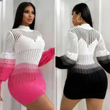 Fongt Autumn New Multi-Colored Hollow Knitted Dress Personality Loose Beach Sunscreen Women Straight