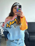 Fongt And Winter Fashion Striped Sweater Female Pattern Print Lull Loose Version Of The Bumpy Pattern Splicing Fashionable Top