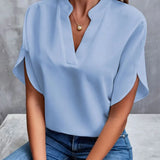 Fongt Summer New V-Neck Shirt Women Solid Color Casual Buffet Shirt