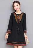 Spring Print Embroidery Folk-Custom Empire Woman Dress Elegant Slim Black Female Dresses Plus Size 4XL Office Lady