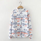 New Women Dandelion Print Cotton White Shirt Breathable Stand Collar Button Up Blouse Female Casual Basic Tops