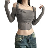 Fongt Summer New Women's Fashion Solid Color Suspenders Sexy Back Slim Crop Long-Sleeve Vest-Outfit