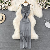 Fongt Women's Summer New Sexy Kinesith Heart-Scuttered Fashion Two-Pin Knitted Dress