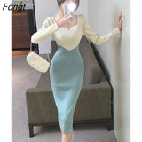 Han Queen Autumn Winter Knitting Vintage Vestido Simple Chic Work Wear Dress Women Office Bodycon Sheath Casual Pencil