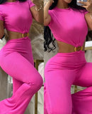 Fongt 2023 Women's Sexy Round Collar Open Back Slim And Hip Solid Color Jumpsuit