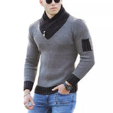 Fongt Men's Casual Slim Knit Jumper Long Sleeve Scarf Neck Sweater Men's