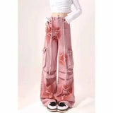 Fongt Mm Plus Pink Dopamine Workwear Jeans Women 2025 Star Print Loose Broad Legs Long Pants