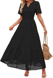 Fongt Women's V-Neck A-Shaped Hollow Lace Cake Dress