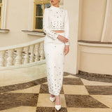 High-End Temperament Suit 2025 New Nail Beads Design Top High-Waisted Hip Skirt