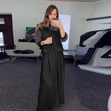 Fongt 2024 New Solid Color Mesh Splicing Coat Casual Wide-Leg Pants Suit Women-Outfit