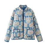 Fongt Women's Clothing 2025 Autumn 11 Thin Cotton Clothes Printed Collar Double Pocket Cotton Jacket Loose Coat