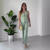 Fongt Summer New Solid Color Sleeveless Slim Vest Temperament Commuter Suit Pants Suit-Outfit