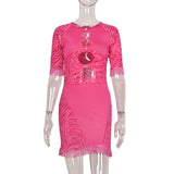 Sexy Tassel Lace Mini Dress Hollow Out Mesh Bodycon Dresses 2021 Summer Night Club Party Flocking Fairy Core Fall