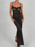See Through Black Maxi Dress Spaghetti Strap Back Split Long Summer Dress 2023 Sexy Backless Women's Dresses for