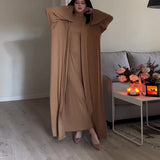 Fongt And Winter New Temperament High-Collar Leisure Loose Solid Color Shawl Suit Dress