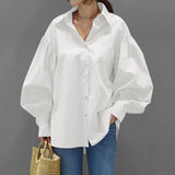 Shirts Casual Lantern Sleeve Turn-down Collar Blouse 2022 VONDA Vintage Solid Tops Female Office Ladies Shirts